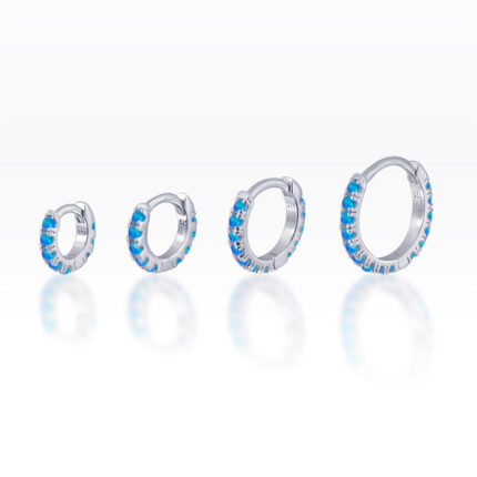 Sky Blue Opal Eternity Huggie Hoop ห่วงโอปอลฟ้า เงินแท้ (ราคาต่อชิ้น)