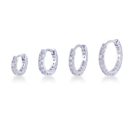 CZ diamond eternity Huggie Hoop (2mm) (White Gold Plated) จิวห่วงเพชร เงินแท้ (ราคาต่อชิ้น)