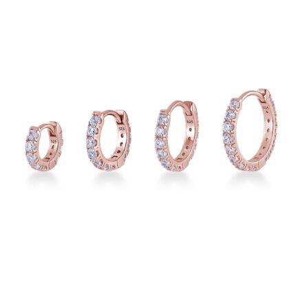 CZ diamond eternity Huggie Hoop (2mm) (Rose Gold Plated) จิวห่วงเพชร เงินแท้ (ราคาต่อชิ้น)