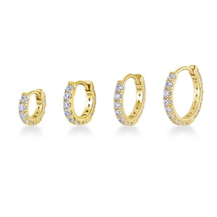 CZ diamond eternity Huggie Hoop (2mm) (Yellow Gold Plated) จิวห่วงเพชร เงินแท้ (ราคาต่อชิ้น)