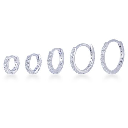 CZ diamond eternity Huggie Hoop (White Gold Plated) จิวห่วงเพชร เงินแท้ (ราคาต่อชิ้น)