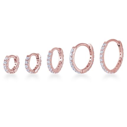 CZ diamond eternity Huggie Hoop (Rose Gold Plated) จิวห่วงเพชร เงินแท้ (ราคาต่อชิ้น)