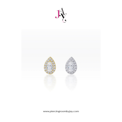 (Pre-order) 14K Solid Gold Halo Teadrop Halo CZ Screw Flat Back (ราคาต่อชิ้น)