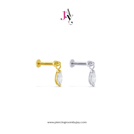 (Pre-order) 14K Solid Gold Bulet Marquise CZ Screw Flat Back (ราคาต่อชิ้น)