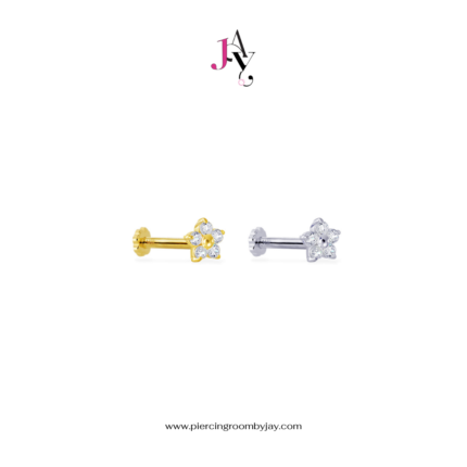 (Pre-order) 14K Solid Gold Button Flower CZ Screw Flat Back (ราคาต่อชิ้น)