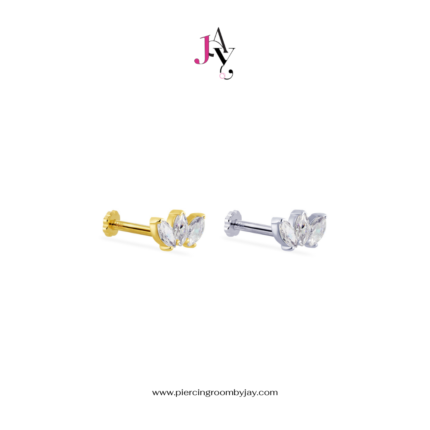 (Pre-order) 14K Solid Gold Triple Marquise CZ Screw Flat Back (ราคาต่อชิ้น)