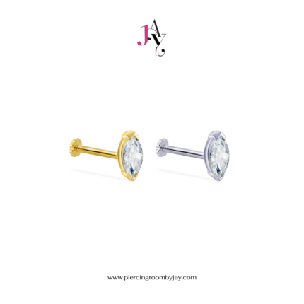 (Pre-order) 14K Solid Gold Single Marquise CZ Screw Flat Back (ราคาต่อชิ้น)