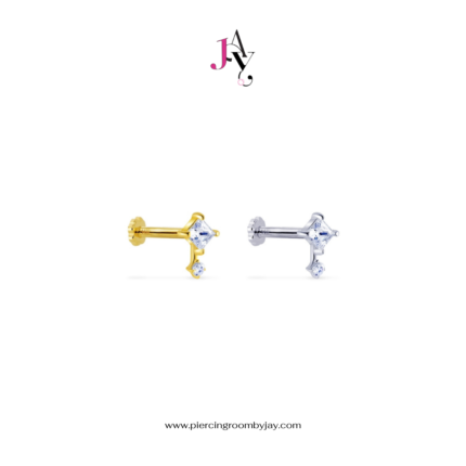 (Pre-order) 14K Solid Gold Single Square/Round CZ Screw Flat Back (ราคาต่อชิ้น)