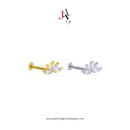 (Pre-order) 14K Solid Gold Five Marquise CZ Screw Flat Back (ราคาต่อชิ้น)
