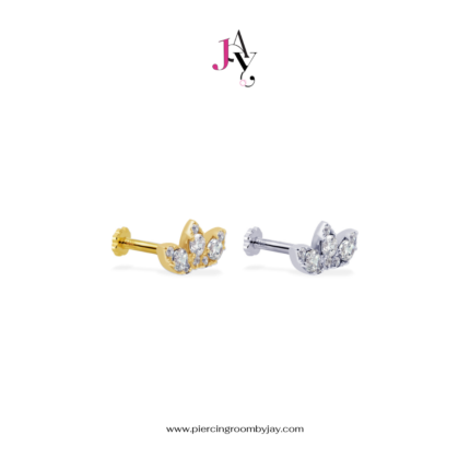 (Pre-order) 14K Solid Gold Three Marquise CZ Screw Flat Back (ราคาต่อชิ้น)