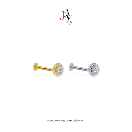 (Pre-order) 14K Solid Gold Flower Halo CZ Screw Flat Back (ราคาต่อชิ้น)