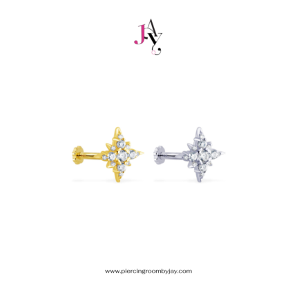 14K Solid Gold North Star CZ Screw Flat Back (ราคาต่อชิ้น)