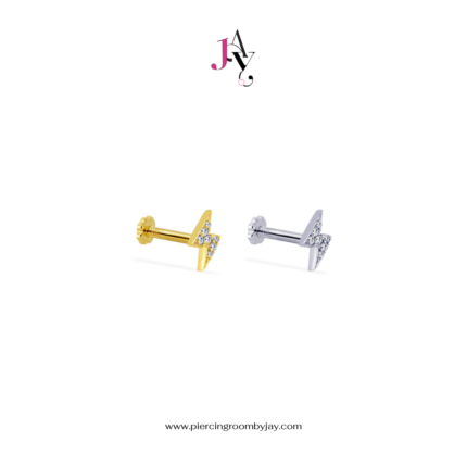 (Pre-order) 14K Solid Gold Lightning Bolt CZ Screw Flat Back (ราคาต่อชิ้น)