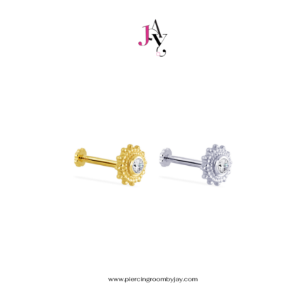 (Pre-order) 14K Solid Gold CZ Shield Screw Flat Back (ราคาต่อชิ้น)