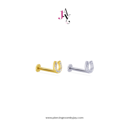 (Pre-order) 14K Solid Gold Horseshoe CZ Screw Flat Back (ราคาต่อชิ้น)