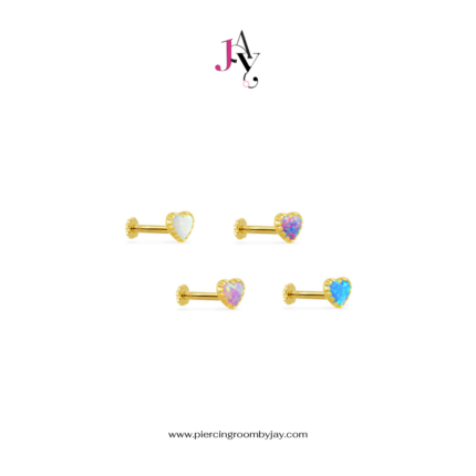 (Pre-order) 14K Solid Gold Opal Heart Screw Flat Back (ราคาต่อชิ้น)