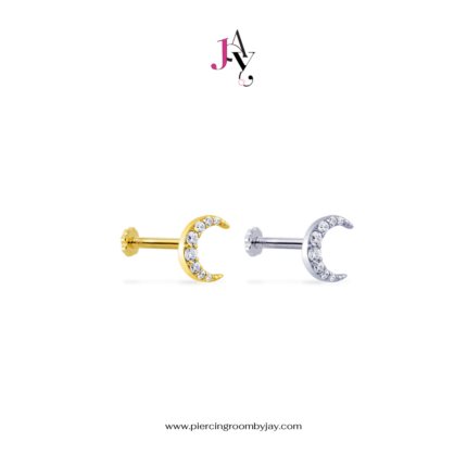 (Pre-order) 14K Solid Gold Crescent Moon Screw Flat Back (ราคาต่อชิ้น)