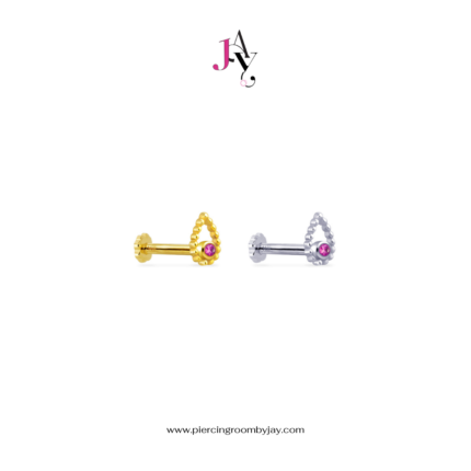 (Pre-order) 14K Solid Gold Teadrop Ruby CZ Screw Flat Back (ราคาต่อชิ้น)