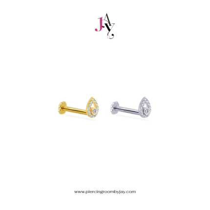 (Pre-order) 14K Solid Gold Teadrop Halo CZ Screw Flat Back (ราคาต่อชิ้น)