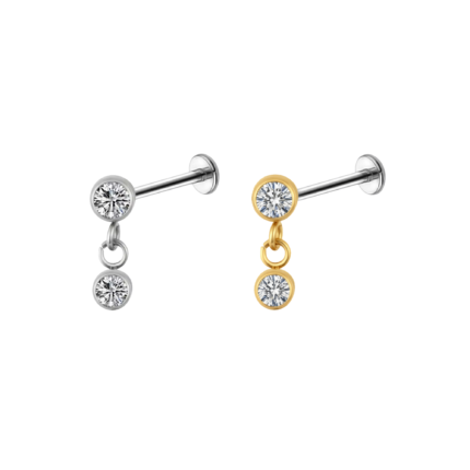 Bezel Dangle CZ Titanium Flat Back เกรดการแพทย์ (ราคาต่อชิ้น)