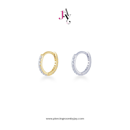 (Pre-order) 14K Solid Gold CZ Huggie Hoop 8mm diameter (ราคาต่อชิ้น)