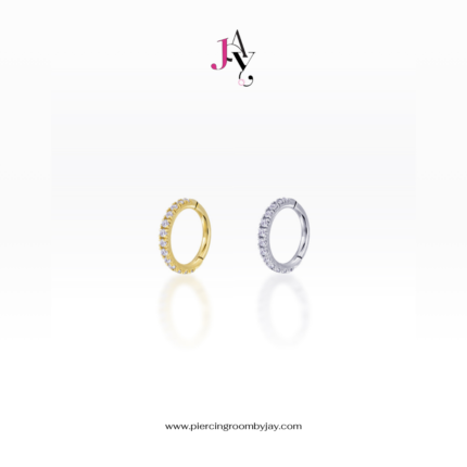 (Pre-order) 14K Solid Gold Slim Front Facing CZ Clicker 8mm (ราคาต่อชิ้น)