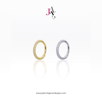 (Pre-order) 14K Solid Gold Slim Front Facing CZ Clicker 10mm (ราคาต่อชิ้น)