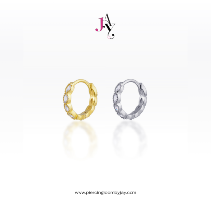 (Pre-order) 14K Solid Gold Marquise CZ eternity Huggie Hoop 10mm diameter (ราคาต่อชิ้น)