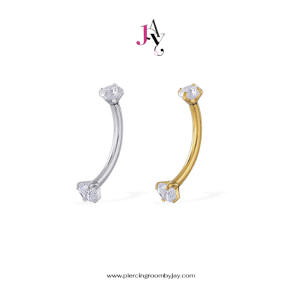 Piercingroom by Jay จิวก้านโค้งไทเทเนียม Prong Clear CZ 3 mm Banana Barbell (1.2 mm) เกรดการแพทย์ (ราคาต่อชิ้น)
