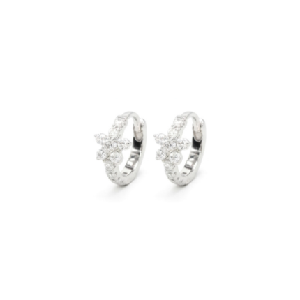 Pair of Flower CZ Huggie Hoop เงินแท้ (ราคาต่อคู่)