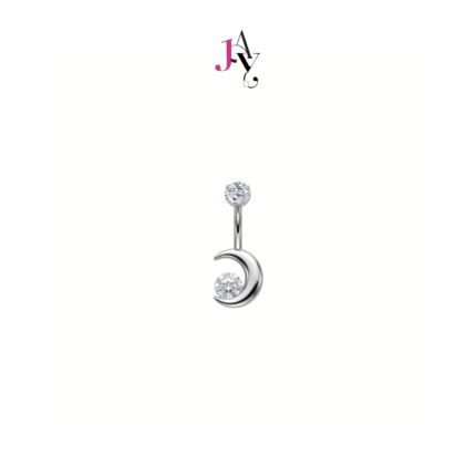 Moon with round CZ Titanium Belly Ring เกรดการแพทย์ (ราคาต่อชิ้น)