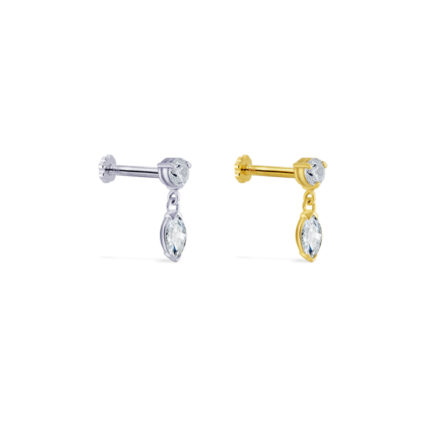 (Pre-order) 14K Solid Gold Dangle Marquise CZ Screw Flat Back (ราคาต่อชิ้น)